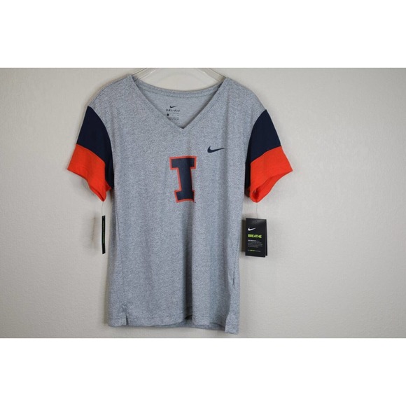 Nike Dri-Fit Womens‎ Short Sleeve V-Neck Printed T-Shirt Small Iowa Fit Gray - Picture 1 of 10